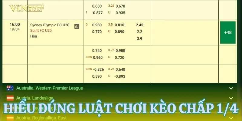 Luật chơi kèo chấp 1/4 tại nhà cái